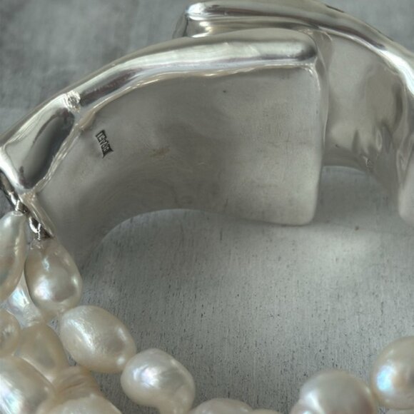 E&L 925 Sterling Silver Israel Fresh Water Pearl Electroform Magnetic Bracelet - Picture 8 of 14
